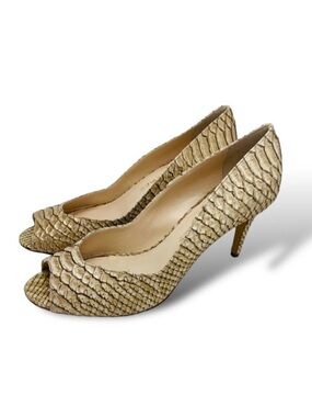 NWT COYE NOKES Snake Skin Heels Sz.10 Tan Gold Python Print Quiet Luxury Career